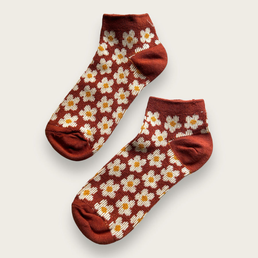 Flower Socks Burgundy