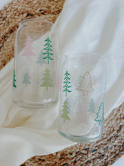 Christmas Trees Glass Can 16 oz