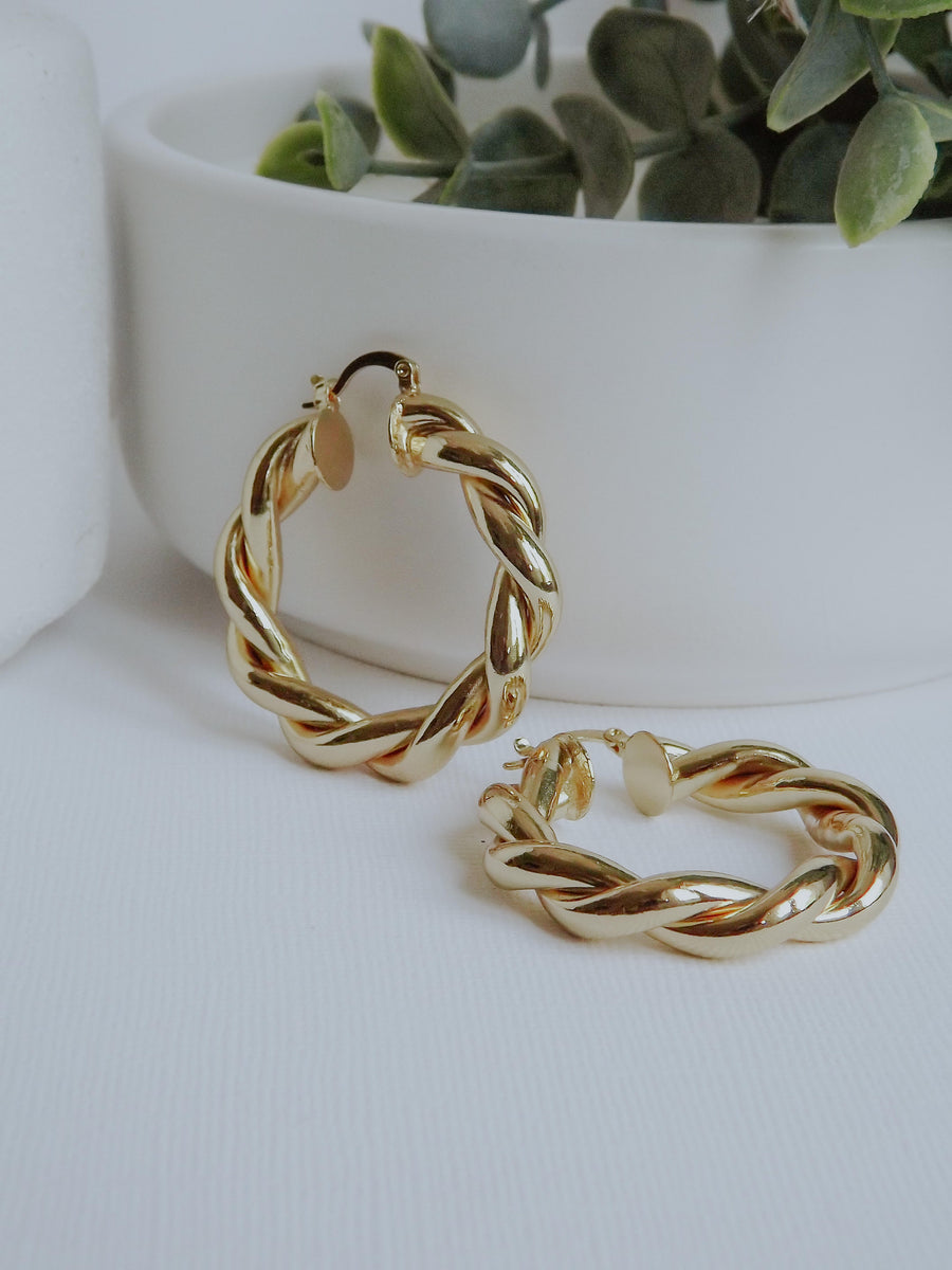 Gold Twist Hoop Earrings