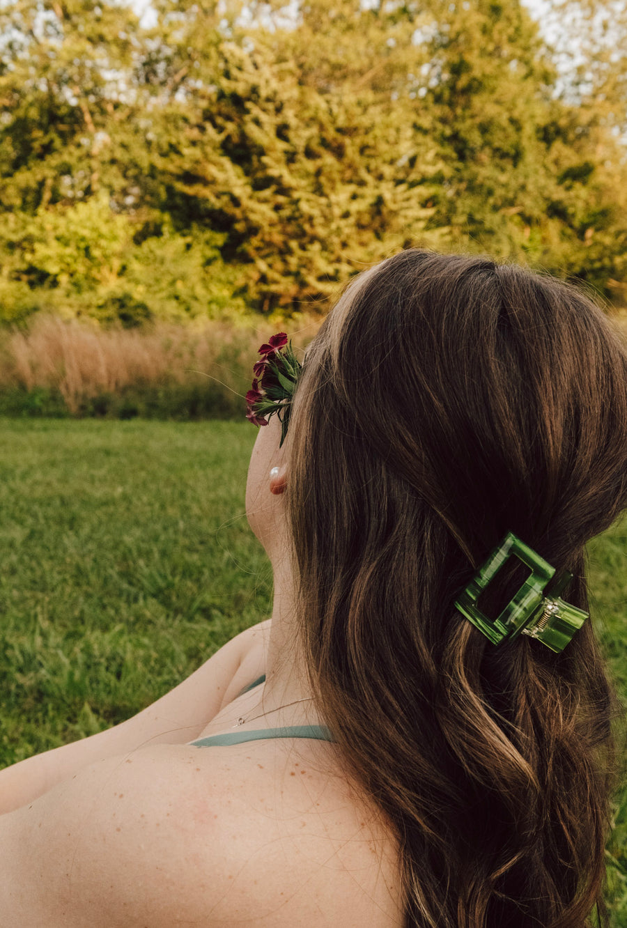 Green Stripes Mini Claw Clip