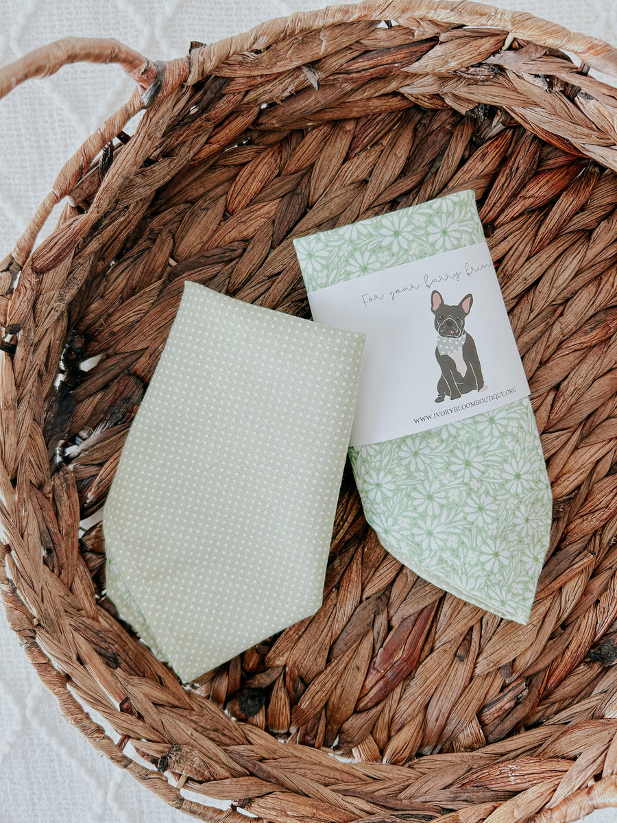 Green Daisy & Polka Dot Reversible Bandana