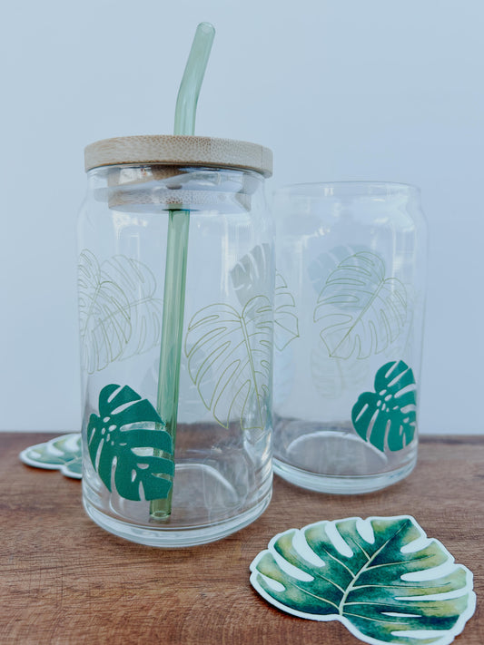 Monstera Glass Can 16 oz