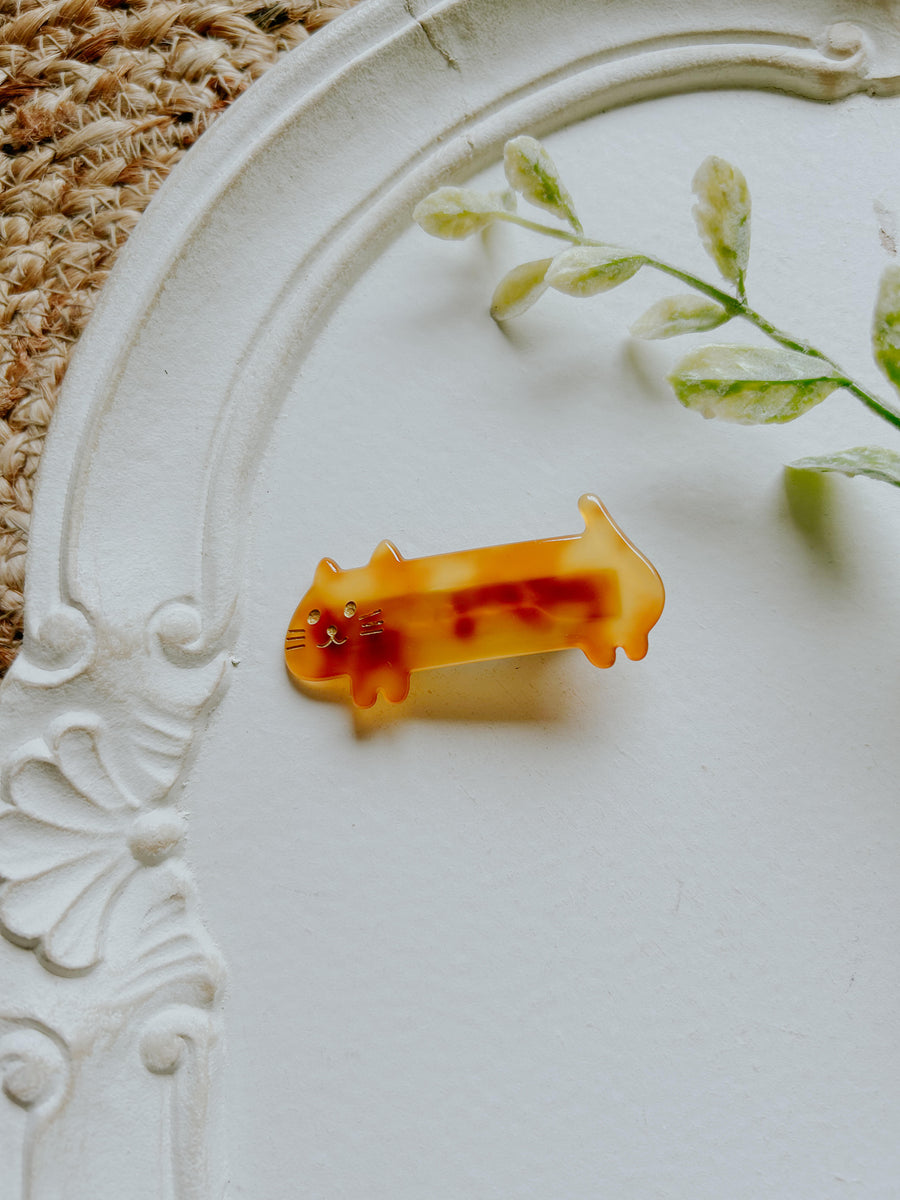 Cat Mini Hair Barrette Orange