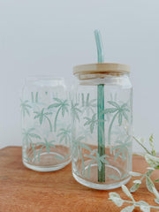 Palm Tree Glass Can 16 oz