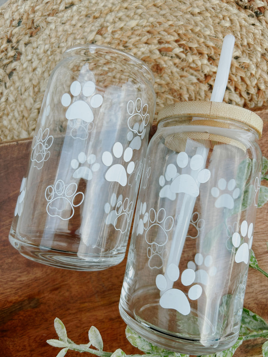 Paw Print Glass Can 16 oz