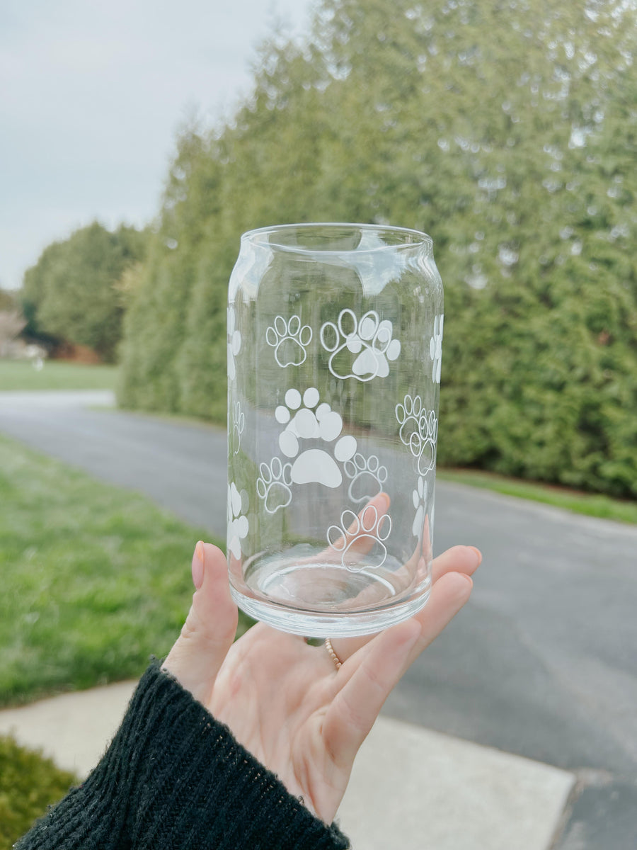 Paw Print Glass Can 16 oz