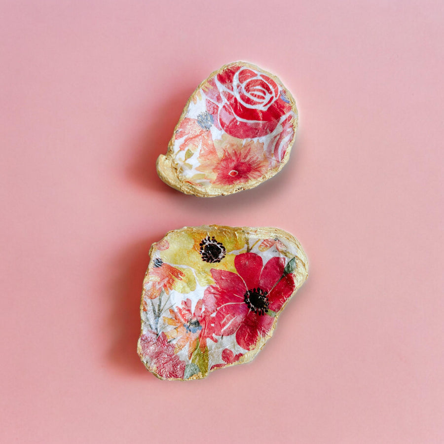 Oyster Shell Trinket Dish - Pink Wildflowers