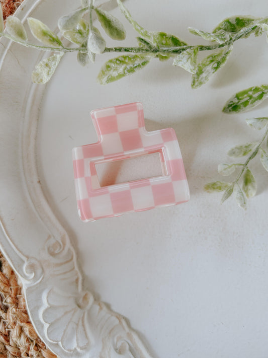 Pink and White Checkered Mini Claw Clip
