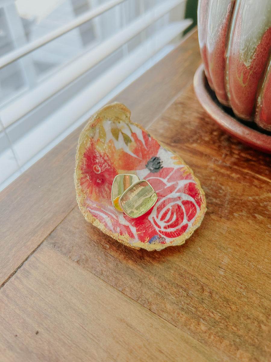 Oyster Shell Trinket Dish - Pink Wildflowers