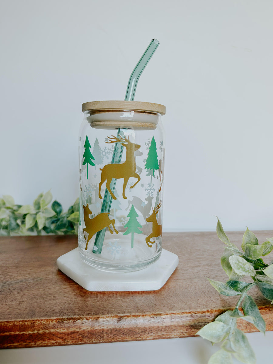 Reindeer Glass Can 16 oz