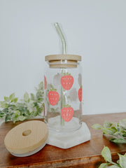 Strawberry Glass Can 16 oz