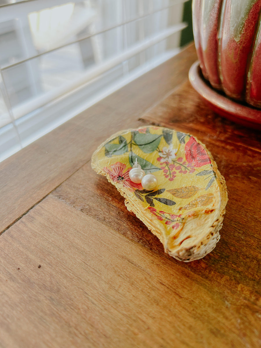 Oyster Shell Trinket Dish - Yellow Floral