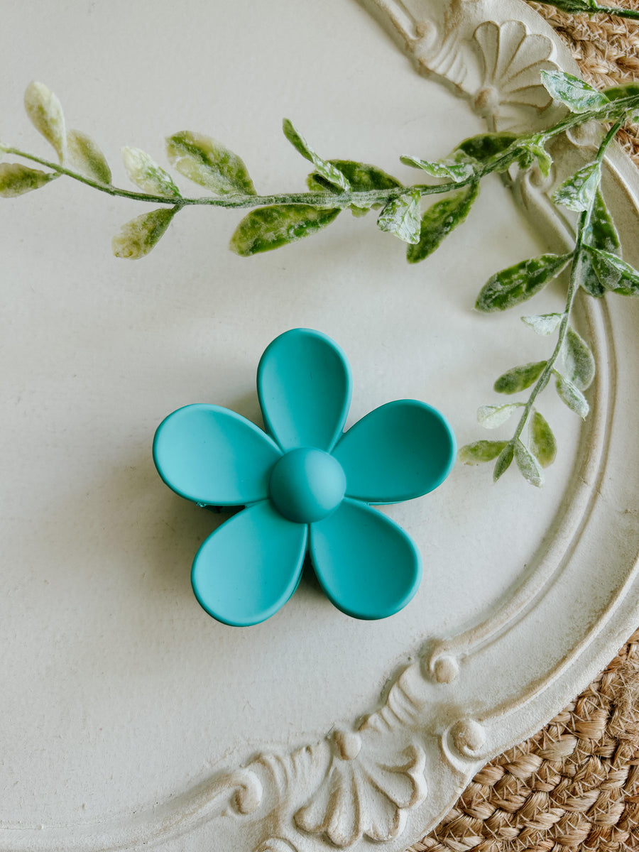 Teal Flower Claw Clip