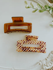 Brown Checkered Jumbo Claw Clip