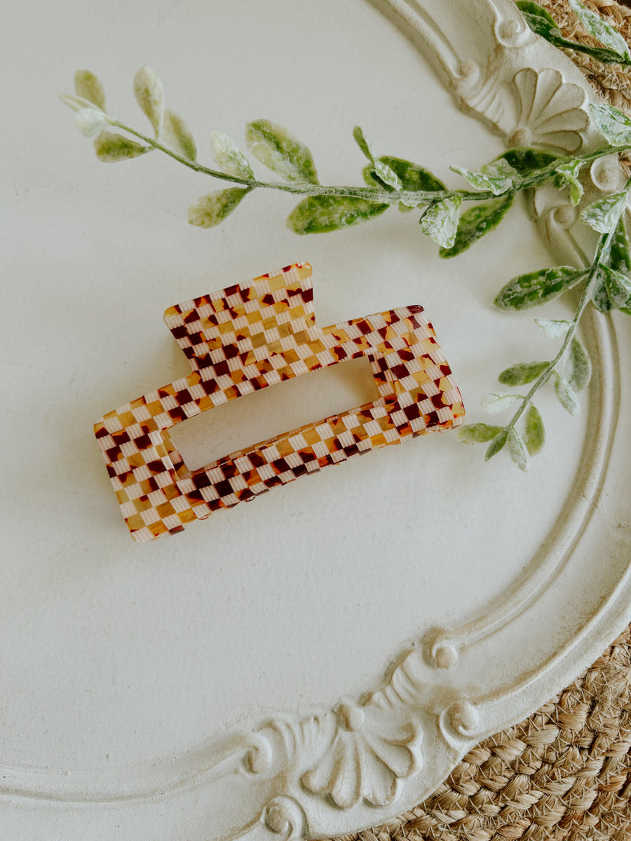 Brown Checkered Jumbo Claw Clip