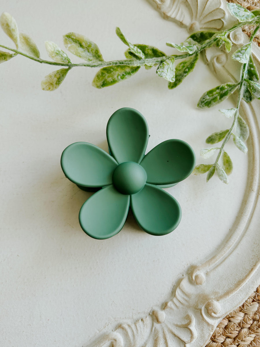 Olive Flower Claw Clip